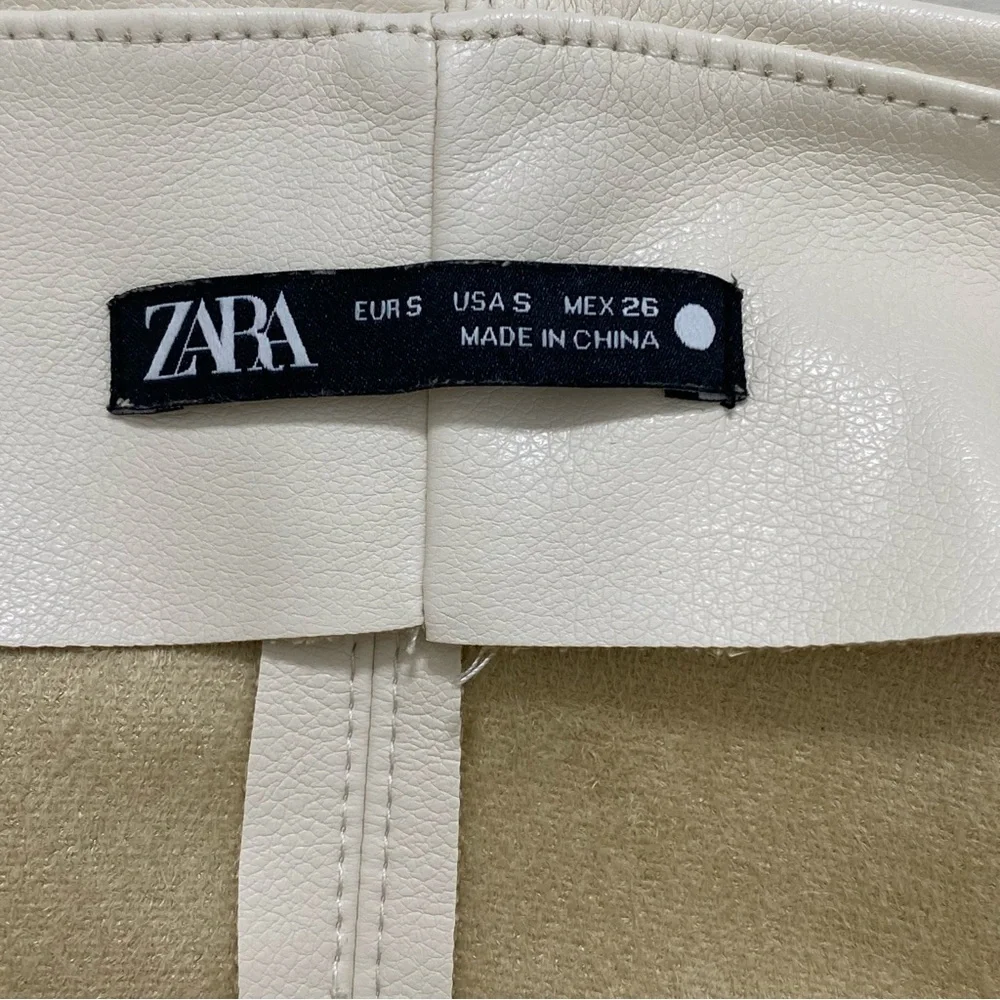 ZARA Faux Leather Cream Crop Top - Picture 5 of 6